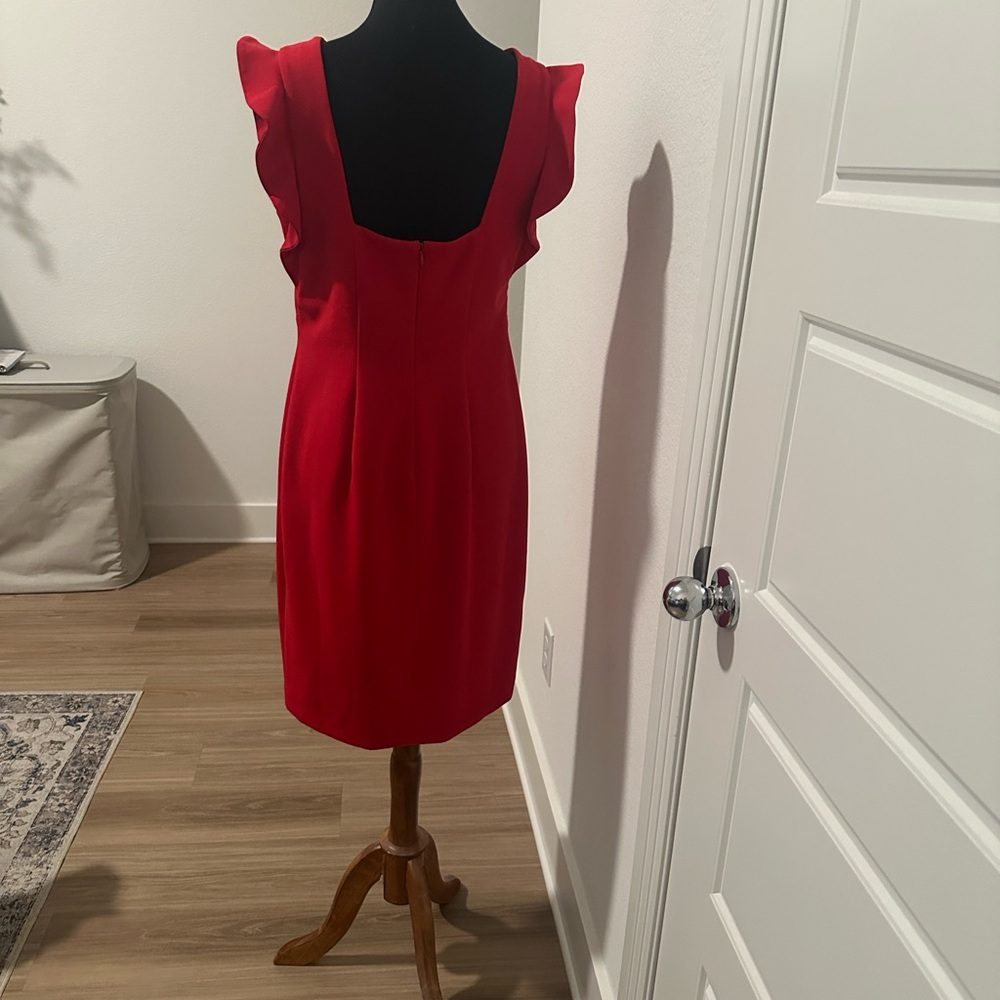 Calvin Klein Collection Red Mini Dress with Ruffle Sleeves - Picture 9 of 10